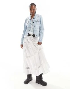 Noisy May Fitted Denim Jacket In Light Wash Blue For Women Light Blue Denim