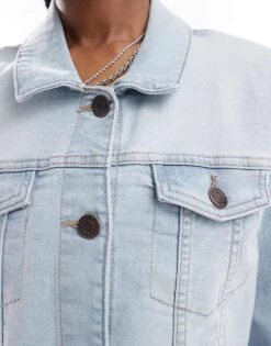 Noisy May Fitted Denim Jacket In Light Wash Blue For Women Light Blue Denim -Noisy May Shop 205630799 4