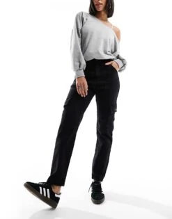 Noisy May Moni High Waisted Ultility Cargo Jeans In Washed Black For Women -Noisy May Shop 205630839 1 black 1