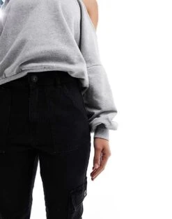 Noisy May Moni High Waisted Ultility Cargo Jeans In Washed Black For Women -Noisy May Shop 205630839 3