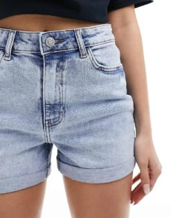 Noisy May Moni High Waisted Denim Short In Light Wash Blue For Women Light Blue Denim -Noisy May Shop 205630842 4