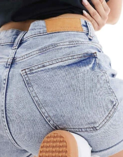 Noisy May Moni High Waisted Denim Short In Light Wash Blue For Women Light Blue Denim -Noisy May Shop 205630842 5