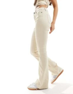 Noisy May Sallie High Waisted Flare Jeans In Ecru For Women Oatmeal -Noisy May Shop 205630862 5