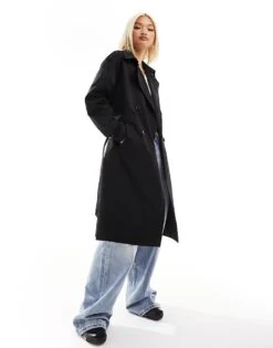 Noisy May Longline Trench Coat In Black For Women -Noisy May Shop 205630905 4