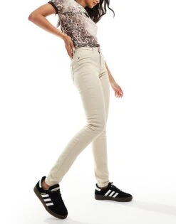 Noisy May Callie High Wasited Skinny Jeans In Ecru For Women Oatmeal