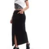 Noisy May Front Split Denim Maxi Skirt In Black For Women Black Denim