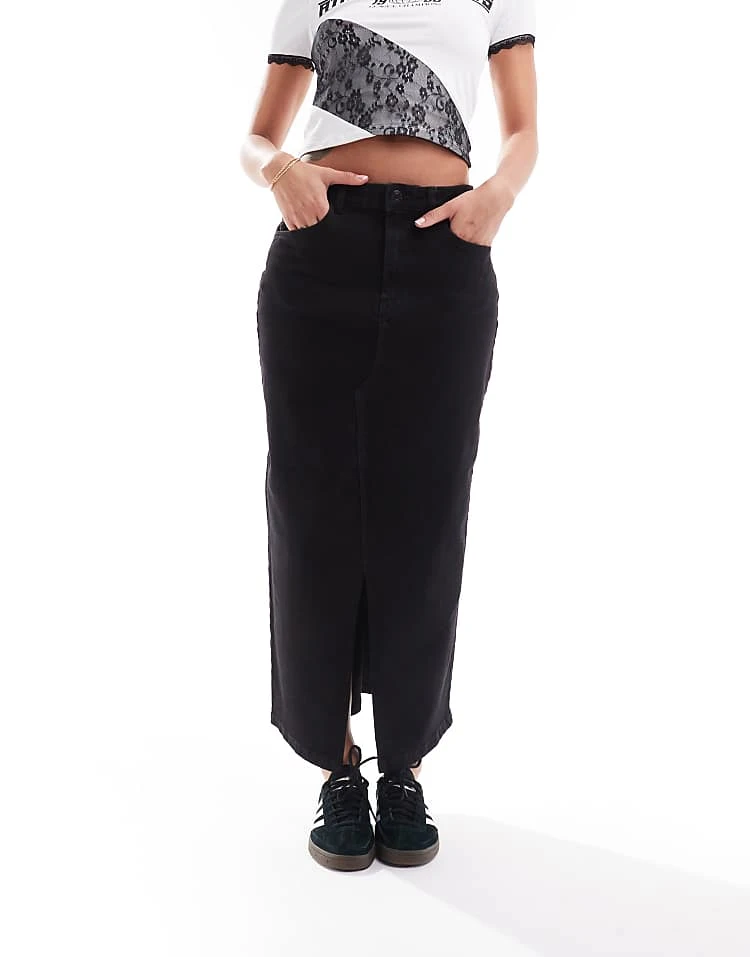 Noisy May Front Split Denim Maxi Skirt In Black For Women Black Denim 2 Noisy May Front Split Denim Maxi Skirt In Black For Women Black Denim - Image 2