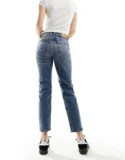 Noisy May Moni High Waisted Straight Jeans In Mid Wash Blue For Women Dark Blue Denim -Noisy May Shop 205631059 3