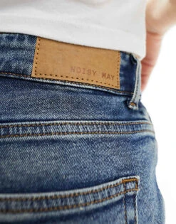 Noisy May Moni High Waisted Straight Jeans In Mid Wash Blue For Women Dark Blue Denim -Noisy May Shop 205631059 5