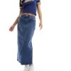 Noisy May Front Split Denim Maxi Skirt In Mid Wash Blue For Women Medium Blue Denim