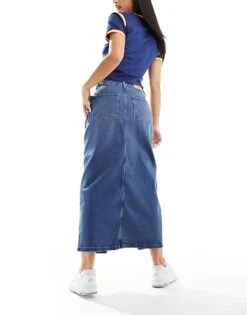 Noisy May Front Split Denim Maxi Skirt In Mid Wash Blue For Women Medium Blue Denim -Noisy May Shop 205631075 3