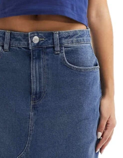 Noisy May Front Split Denim Maxi Skirt In Mid Wash Blue For Women Medium Blue Denim -Noisy May Shop 205631075 5