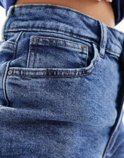 Noisy May Moni High Waisted Turn Up Hem Denim Short In Mid Wash Blue For Women Medium Blue Denim -Noisy May Shop 205631098 4