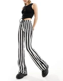 Noisy May Jersey Flare Trouser In Stripe For Women Black White Disorted -Noisy May Shop 205692641 1 blackwhitedisorted 1