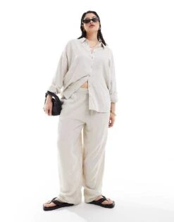 Noisy May Curve Loose Fit Linen Mix Trouser Co-ord In Oatmeal For Women Natural -Noisy May Shop 205739693 1 natural 1