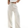 Noisy May Petite Loose Fit Linen Mix Trouser In Oatmeal For Women Natural