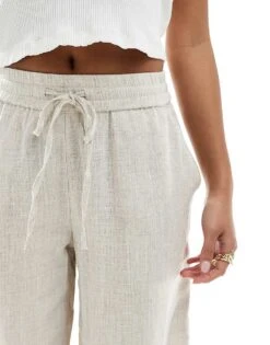 Noisy May Petite Loose Fit Linen Mix Trouser In Oatmeal For Women Natural -Noisy May Shop 205739709 3