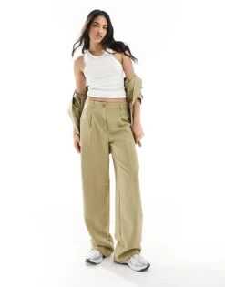 Noisy May High Waisted Wide Leg Tailored Trouser- Co-ord In Sand For Women Tree House