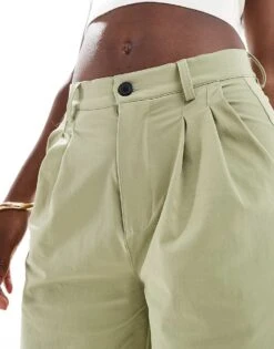 Noisy May High Waisted Bermuda Shorts In Sage For Women -Noisy May Shop 205746868 4