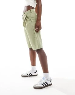 Noisy May High Waisted Bermuda Shorts In Sage For Women -Noisy May Shop 205746868 5