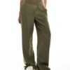 Noisy May Wide Leg Satin Trousers With Asymmetric Waistband In Khaki For Women Kalamata