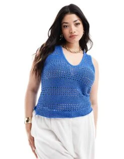 Noisy May Curve Crochet Vest In Bright Blue For Women Dazzling Blue -Noisy May Shop 205746982 1 dazzlingblue 1