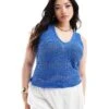 Noisy May Curve Crochet Vest In Bright Blue For Women Dazzling Blue