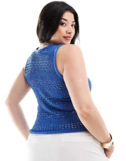 Noisy May Curve Crochet Vest In Bright Blue For Women Dazzling Blue -Noisy May Shop 205746982 4