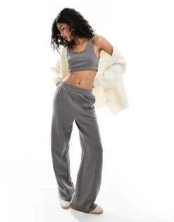 Noisy May Jersey Cropped Top Co-ord In Charcoal Grey For Women Charcoal Gray