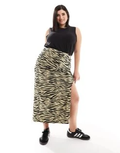 Noisy May Curve Adjustable Rushed Midi Skirt In Beige Zabra Print For Women Nomad Black Zebra -Noisy May Shop 205778298 1 nomadblackzebra 1