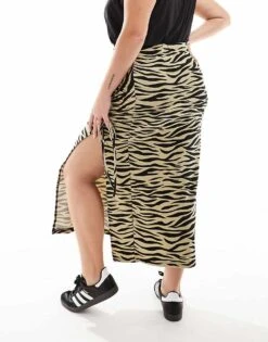 Noisy May Curve Adjustable Rushed Midi Skirt In Beige Zabra Print For Women Nomad Black Zebra -Noisy May Shop 205778298 5