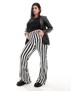 Noisy May Curve Jersey Flare Trouser In Stripe For Women Black/white Stripe -Noisy May Shop 205778306 1 blackwhitestripe 1