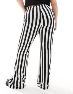 Noisy May Curve Jersey Flare Trouser In Stripe For Women Black/white Stripe -Noisy May Shop 205778306 5