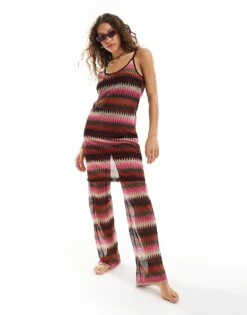 Noisy May Crochet Beach Tunic And Trouser Co-ord In Pink Stripe -Noisy May Shop 205778355 1 roseviolet 1