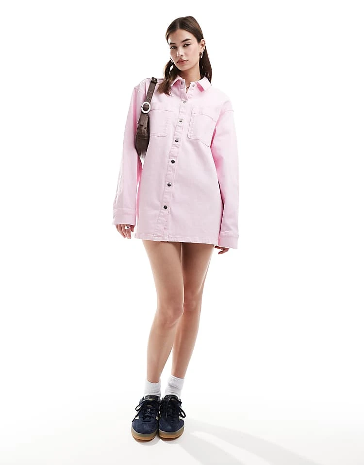 Noisy May Denim Shirt Mini Dress In Pink For Women Pirouette 5 Noisy May Denim Shirt Mini Dress In Pink For Women Pirouette - Image 5