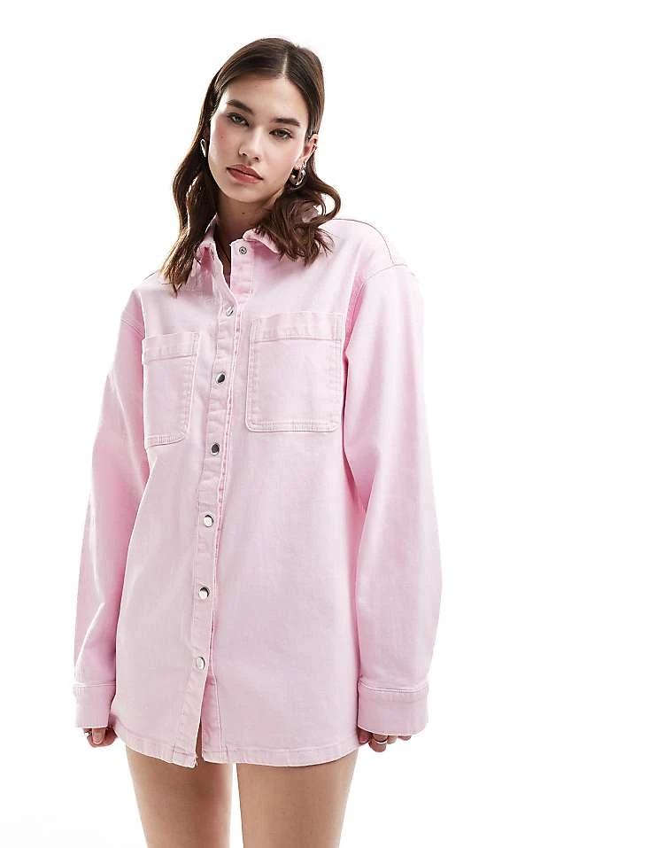Noisy May Denim Shirt Mini Dress In Pink For Women Pirouette 3 Noisy May Denim Shirt Mini Dress In Pink For Women Pirouette - Image 3