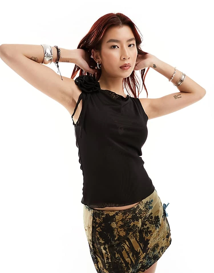 Noisy May Sheer Mesh Top With Rose Detail In Black For Women 5 Noisy May Sheer Mesh Top With Rose Detail In Black For Women - Image 5