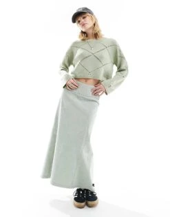 Noisy May Pointelle Wide Neck Jumper In Light Green For Women Desert Sage -Noisy May Shop 205821103 3