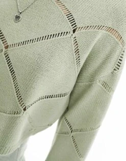 Noisy May Pointelle Wide Neck Jumper In Light Green For Women Desert Sage -Noisy May Shop 205821103 4