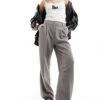 Noisy May High Waisted Wide Leg Tailored Trousers In Grey For Women Titanium