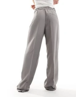 Noisy May High Waisted Wide Leg Tailored Trousers In Grey For Women Titanium -Noisy May Shop 205877273 3