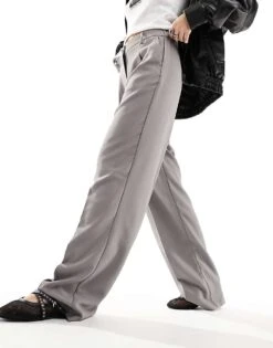 Noisy May High Waisted Wide Leg Tailored Trousers In Grey For Women Titanium -Noisy May Shop 205877273 5