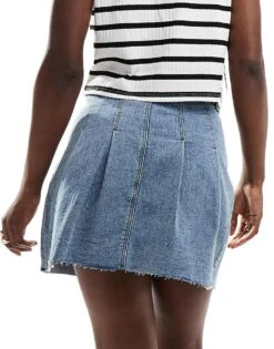 Noisy May Pleated Mini Skirt In Mid Blue Wash For Women Medium -Noisy May Shop 205989140 3