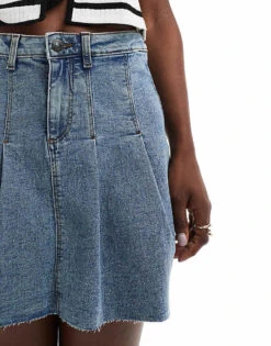 Noisy May Pleated Mini Skirt In Mid Blue Wash For Women Medium -Noisy May Shop 205989140 4