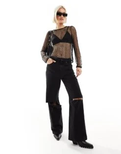 Noisy May Long Sleeve Mesh Top In Black For Women -Noisy May Shop 206012713 3