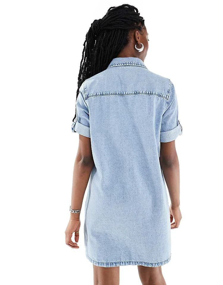 Noisy May Rolled Sleeve Denim Mini Dress In Light Blue Wash For Women Light Blue Denim 2 Noisy May Rolled Sleeve Denim Mini Dress In Light Blue Wash For Women Light Blue Denim - Image 2