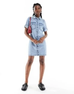 Noisy May Rolled Sleeve Denim Mini Dress In Light Blue Wash For Women Light Blue Denim 7 Noisy May Rolled Sleeve Denim Mini Dress In Light Blue Wash For Women Light Blue Denim -Noisy May Shop 206012748 3