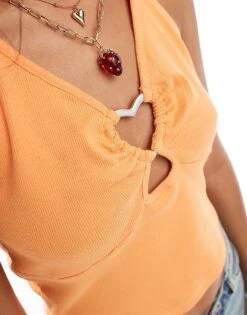Noisy May Heart Ring Detail Top In Orange For Women Tangerine 7 Noisy May Heart Ring Detail Top In Orange For Women Tangerine -Noisy May Shop 206036837 3