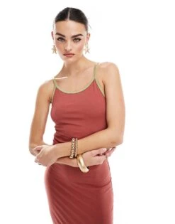 Noisy May Contrast Hem Maxi Dress In Rust For Women -Noisy May Shop 206036867 1 rust 1