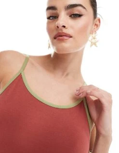 Noisy May Contrast Hem Maxi Dress In Rust For Women -Noisy May Shop 206036867 4